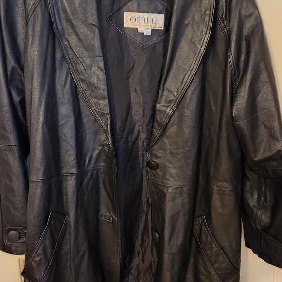 Women's Vintage COMINT Sleek Black Leather Jacket - Picture 3 of 14